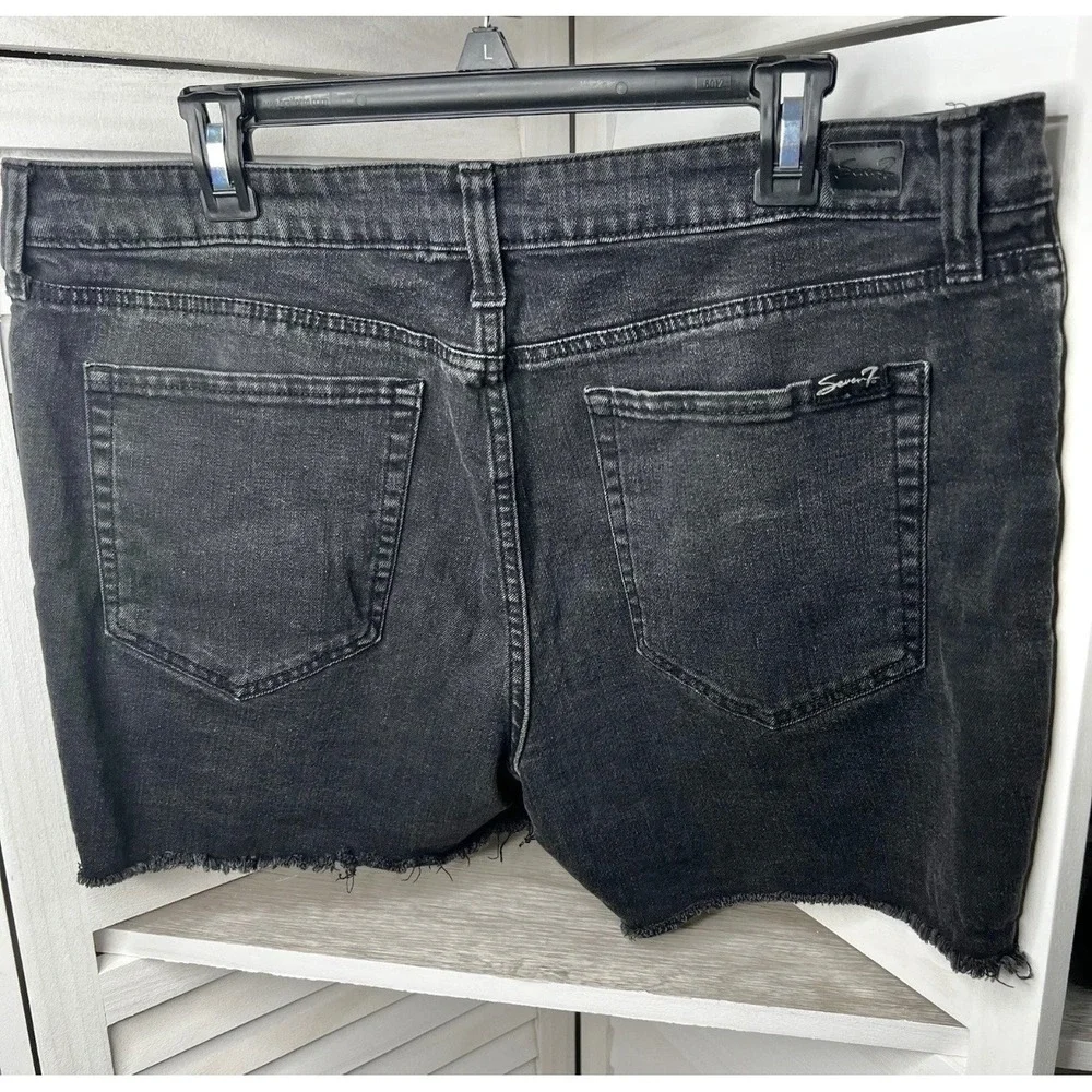 Seven7‎ Denim Shorts Black Distressed Raw Hem Cut Off Stretch Womens Size 16